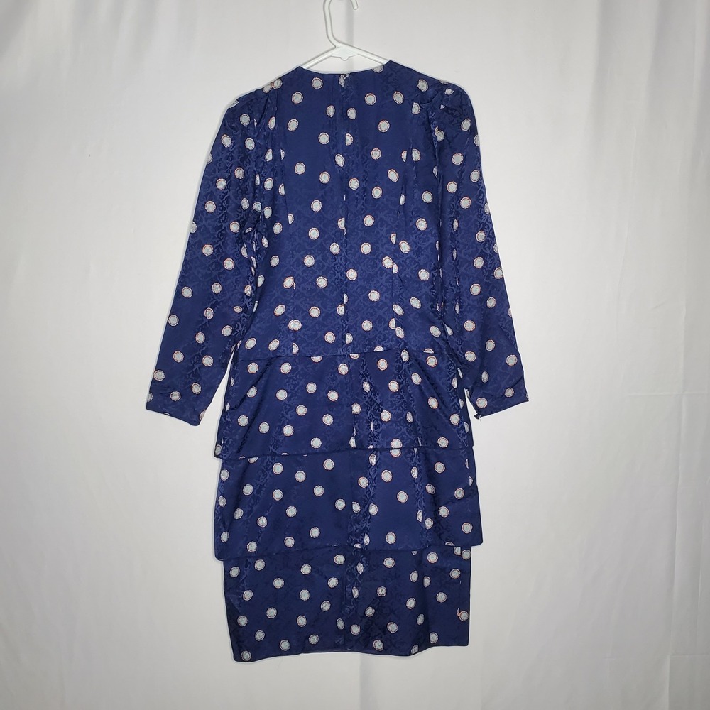 Maggie London Vtg Silk Dress 8 Satin Old Money Print Tiered Modest Derby Church - Picture 2 of 11